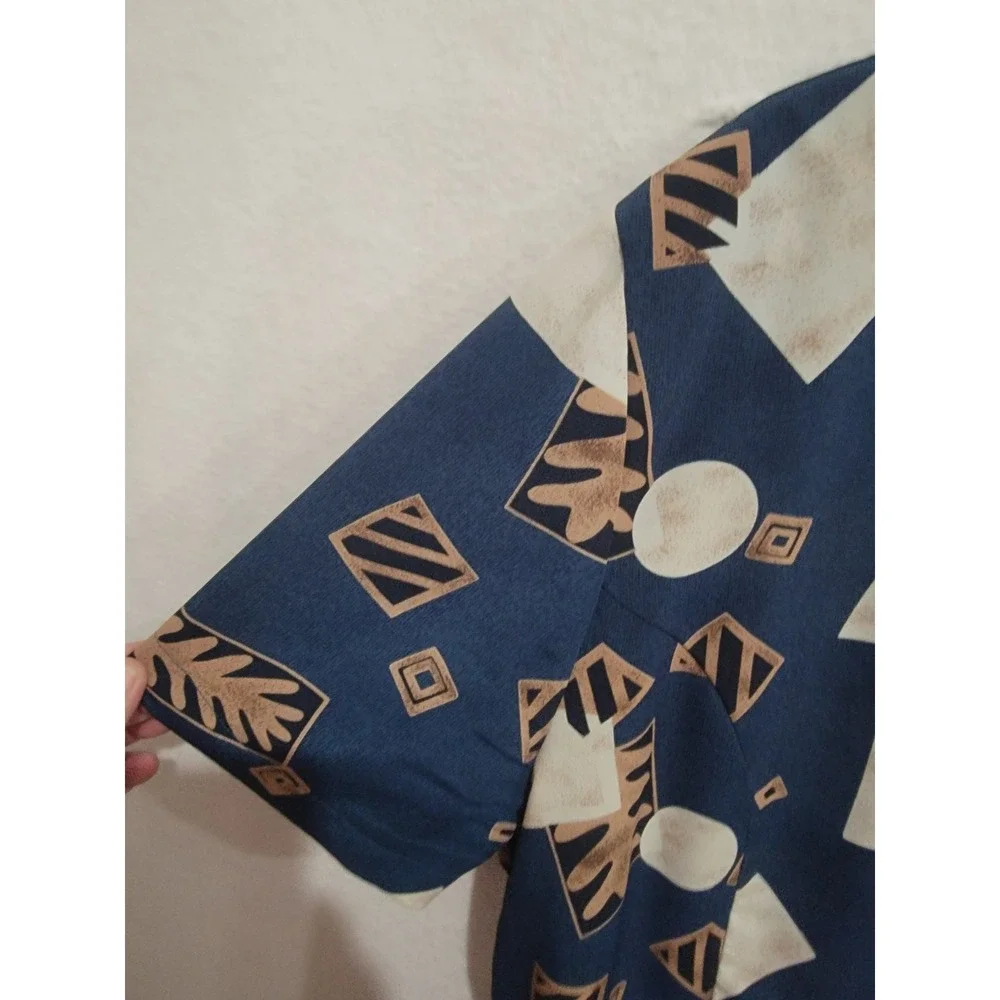 Vintage 90s‎ Cathy Che 2X Navy Abstract Geometric Scalloped Blouse Shoulder Pads
